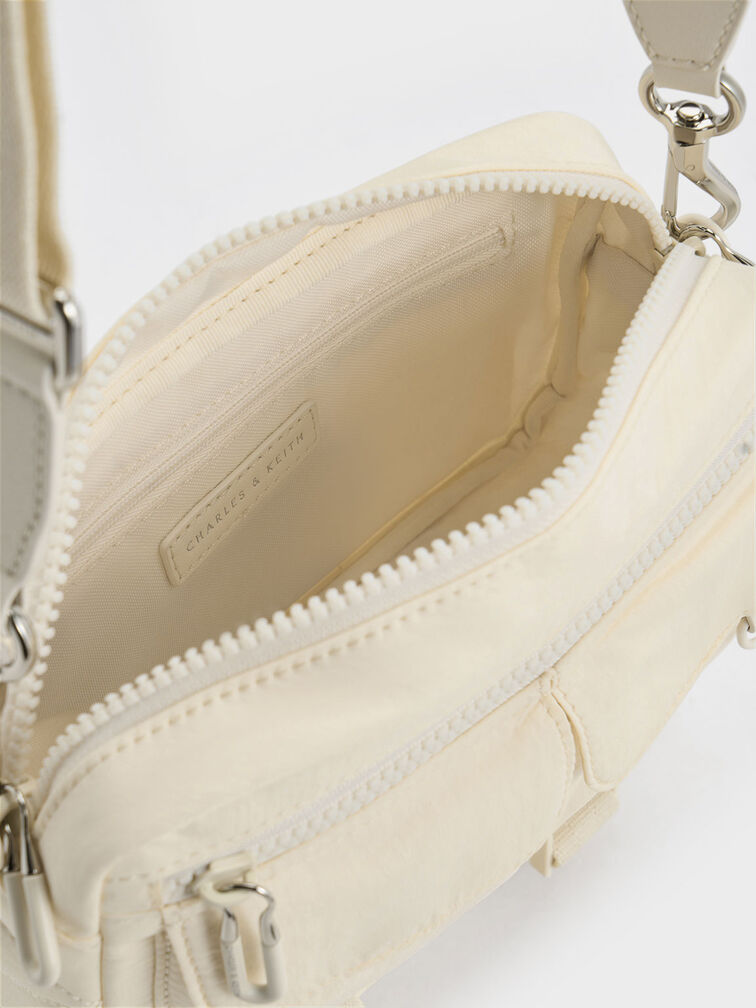Soleil Nylon Multi-Pocket Crossbody Bag, Cream, hi-res