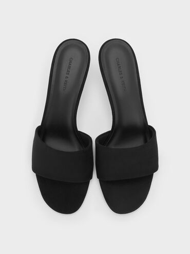 Ruthie Faux Suede Heeled Mules, Black Textured, hi-res