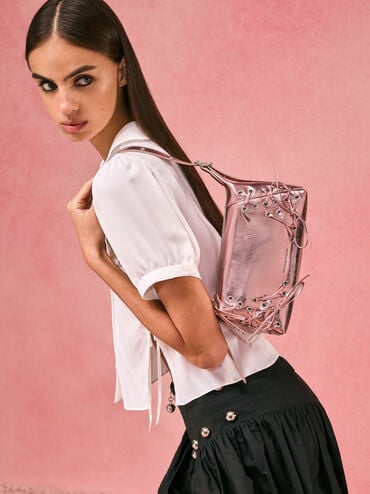 Xylia Metallic Grommet Lace-Up Shoulder Bag, Aura Pink, hi-res