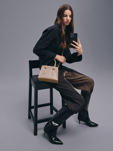 Allyn Structured Trapeze Tote Bag, Taupe, hi-res