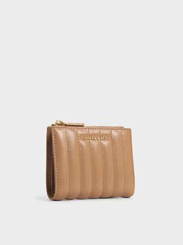 Donna Crinkle-Effect Panelled Top-Zip Wallet, Tan, hi-res