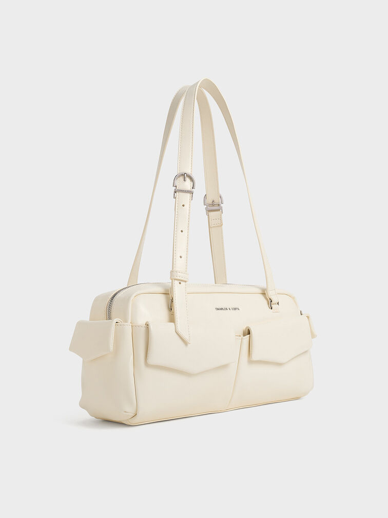 Rachel Elongated Multi-Pocket Shoulder Bag, Cream, hi-res