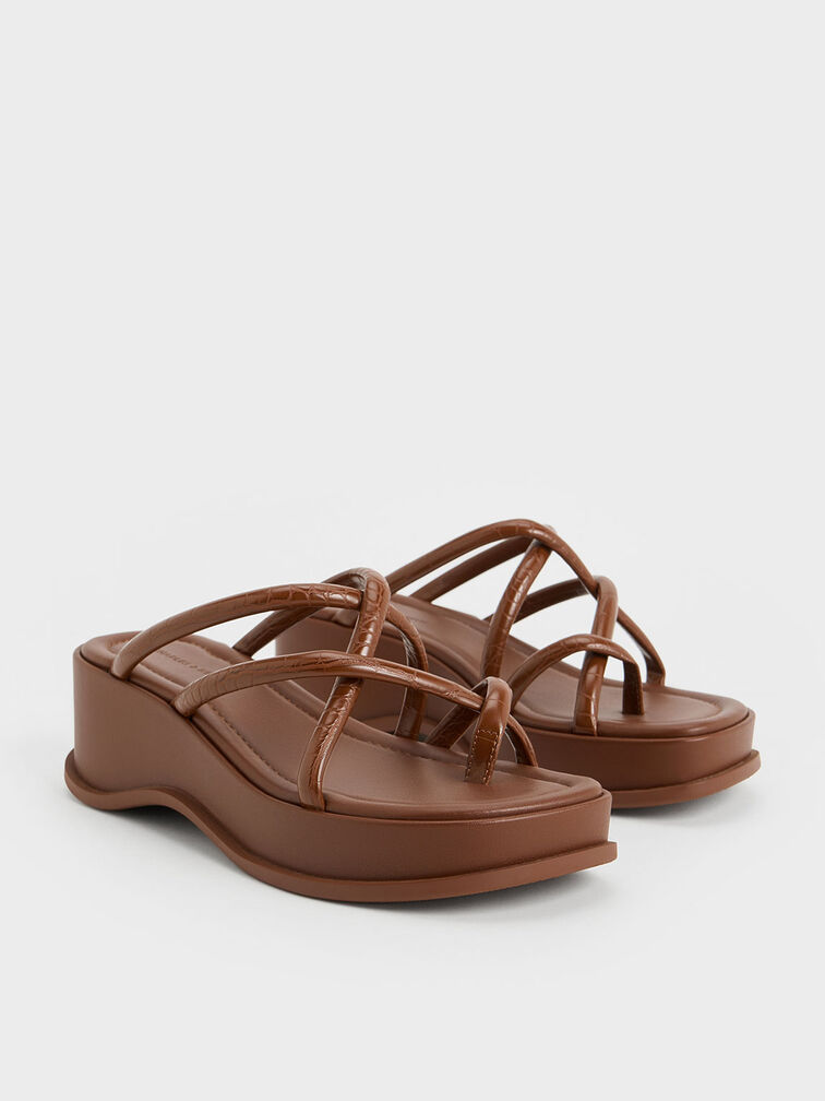 Strappy Tubular Wedge Sandals, Animal Print Brown, hi-res