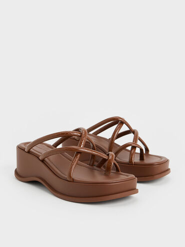 Strappy Tubular Wedge Sandals, Animal Print Brown, hi-res