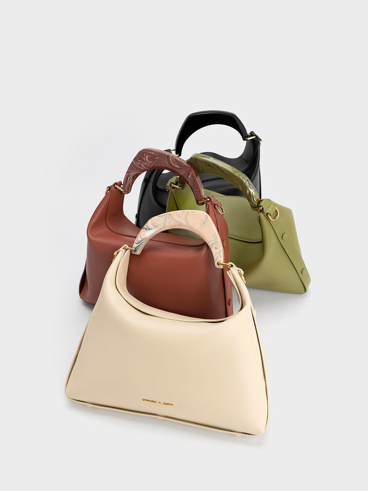 Marlin Acrylic Handle Hobo Bag, Mocha, hi-res