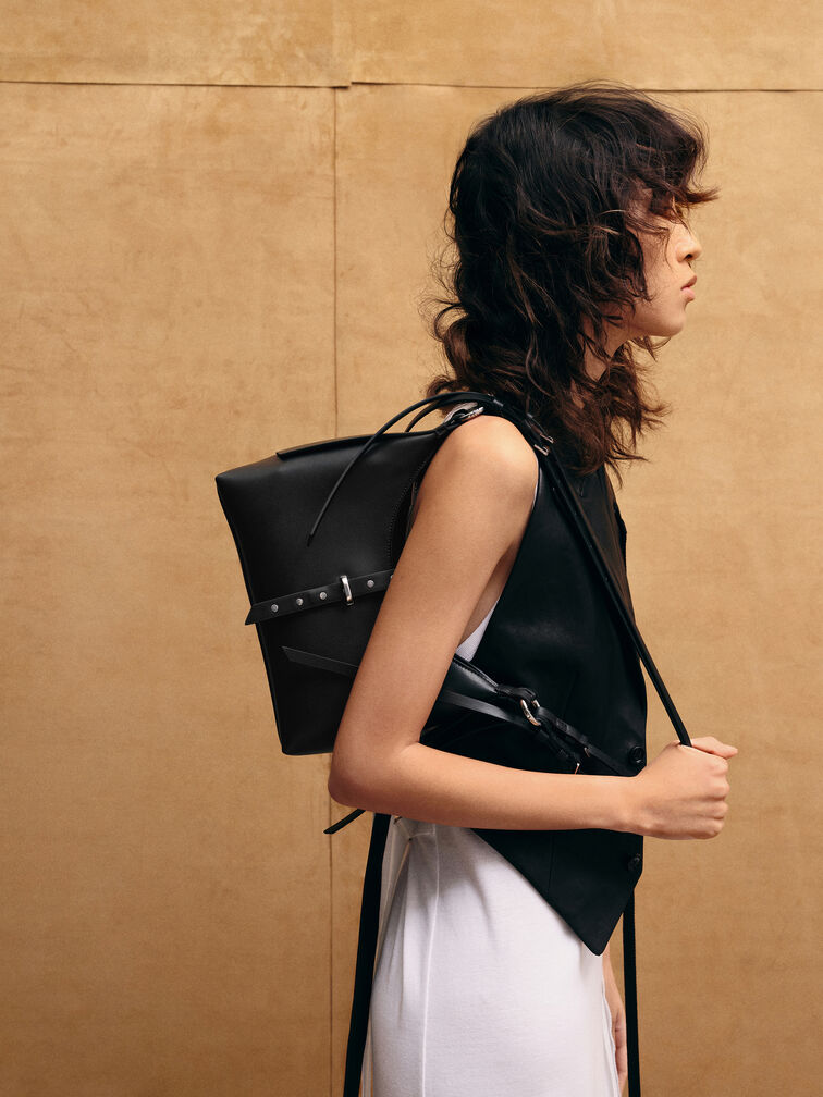 Lark Studded Belted Shoulder Bag, Noir, hi-res