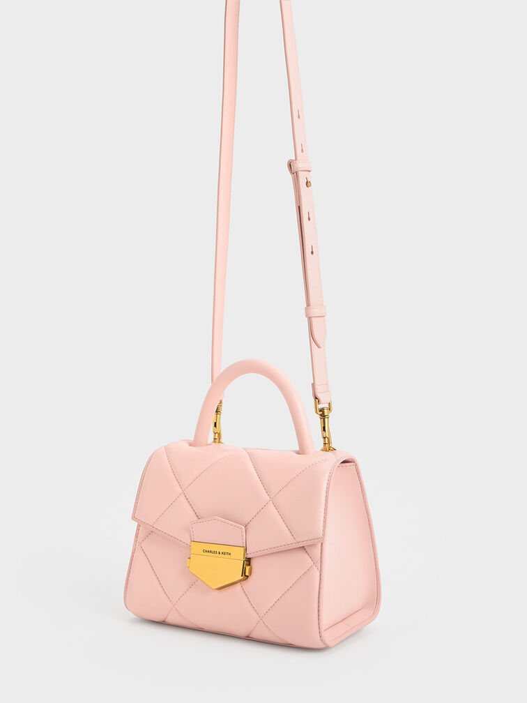 Vertigo Quilted Trapeze Top Handle Bag, Pink, hi-res