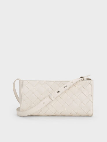 Ivette Woven Elongated Shoulder Bag, Cream, hi-res