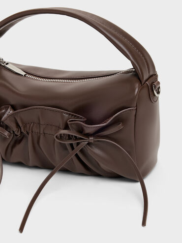 Reese Ruched Bow Top Handle Bag, Espresso Brown, hi-res
