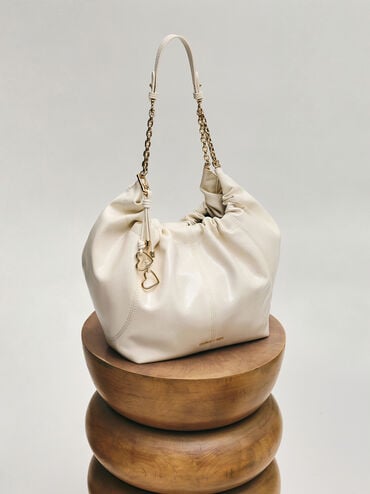Ciara Ruched Hobo Bag, Cream, hi-res
