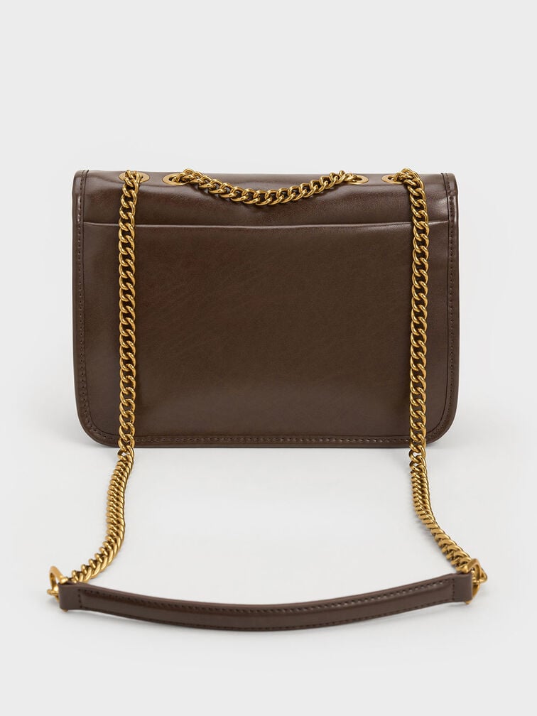 Neva Chain-Strap Shoulder Bag, Dark Brown, hi-res