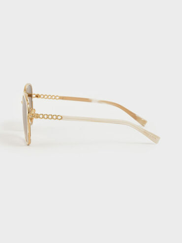 Braided Temple Butterfly Sunglasses, Cream, hi-res