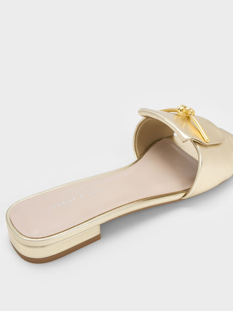 Metallic Knotted Accent Slide Sandals, Gold, hi-res