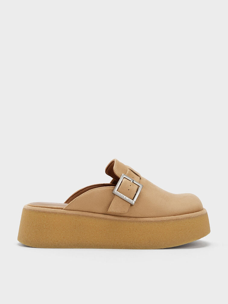 Buckled Flatform Mules, Sand, hi-res