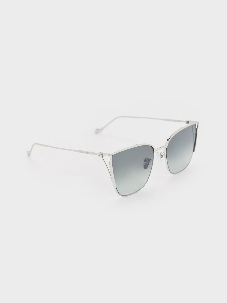 Shea Metallic-Rim Square Sunglasses, Silver, hi-res