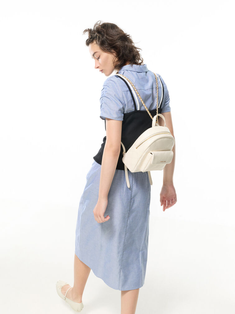 Alva Quilted Front-Pocket Backpack, Cream, hi-res