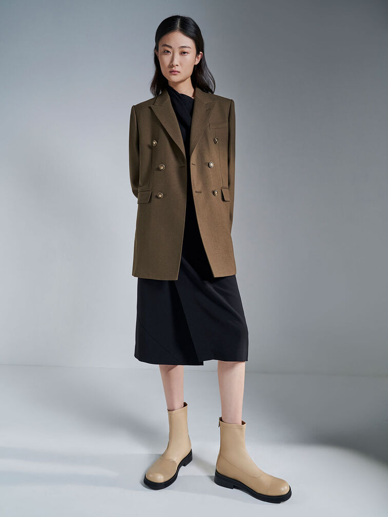 Round Toe Zip-Up Ankle Boots, Sand, hi-res