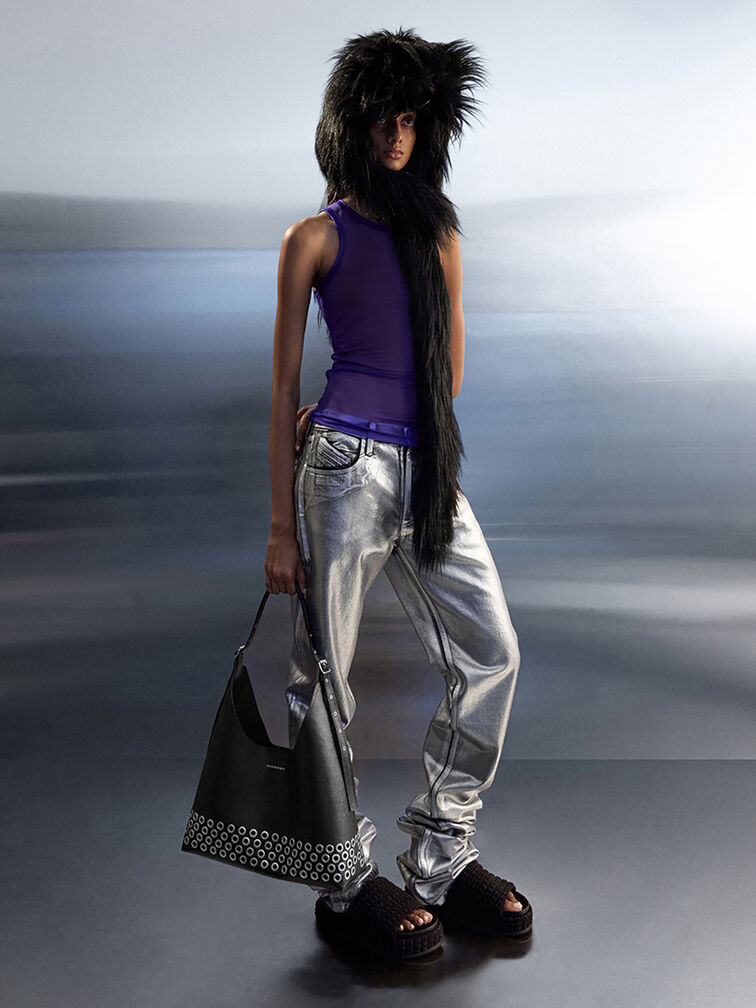 Liv Grommet Hobo Bag, Noir, hi-res