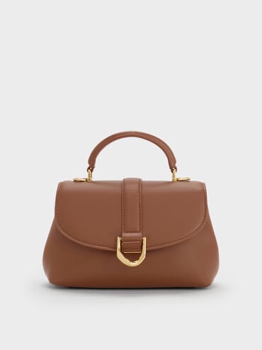 Gabine Leather Top Handle Bag, Chocolate, hi-res