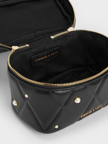 Arwen Quilted Pearl-Embellished Top Handle Vanity Bag, Black, hi-res