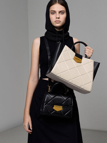 Vertigo Quilted Two-Tone Tote Bag, Multi, hi-res