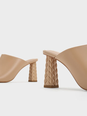 Open Toe Quilted Heel Mules, Nude, hi-res