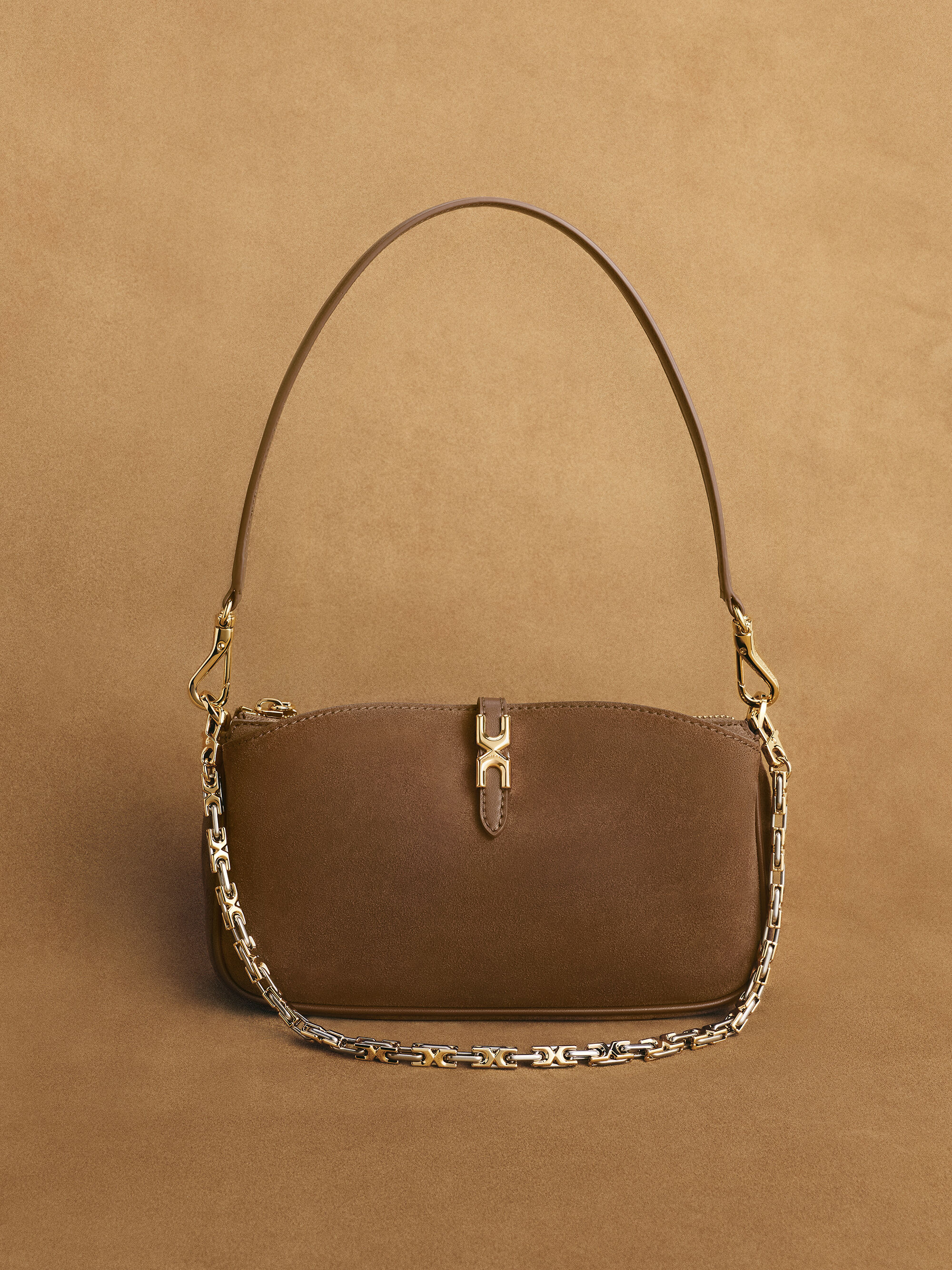 Mocha Brown Adalyn Recycled Suede Chain Shoulder Bag - Mocha Brown