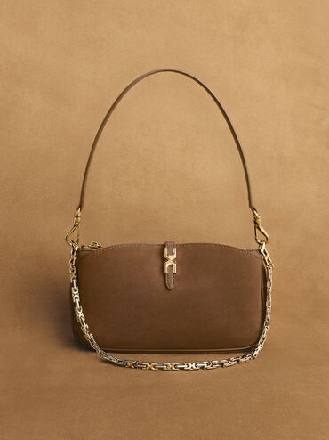 Adalyn Recycled Suede Chain Shoulder Bag, Mocha Brown, hi-res