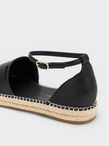 Ankle-Strap Espadrille Flats, Black, hi-res