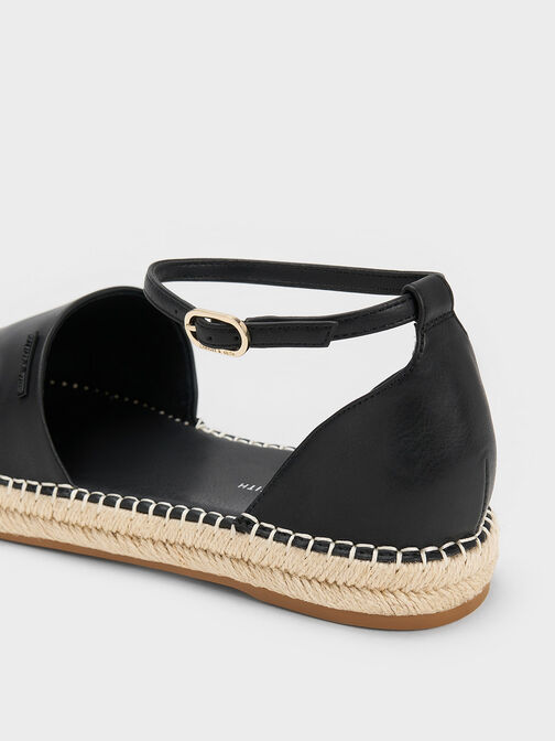 Ankle-Strap Espadrille Flats, Black, hi-res