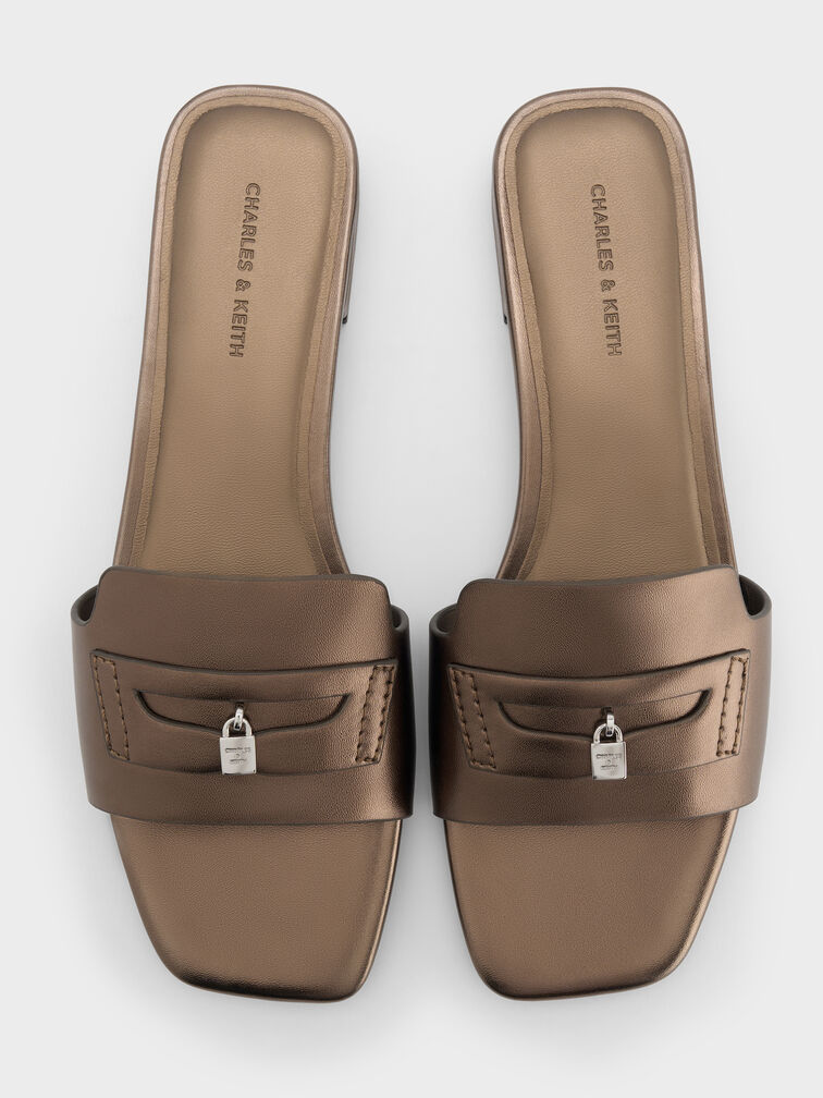 Griselda Metallic Slide Sandals, Bronze, hi-res