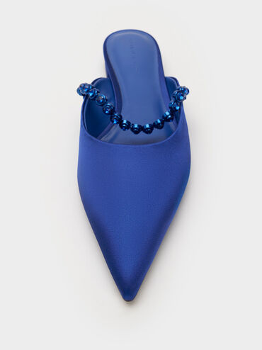 Flores Recycled Polyester Gem-Strap Flat Mules, Blue, hi-res