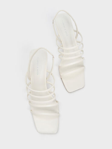 Strappy Blade Heel Sandals, White, hi-res