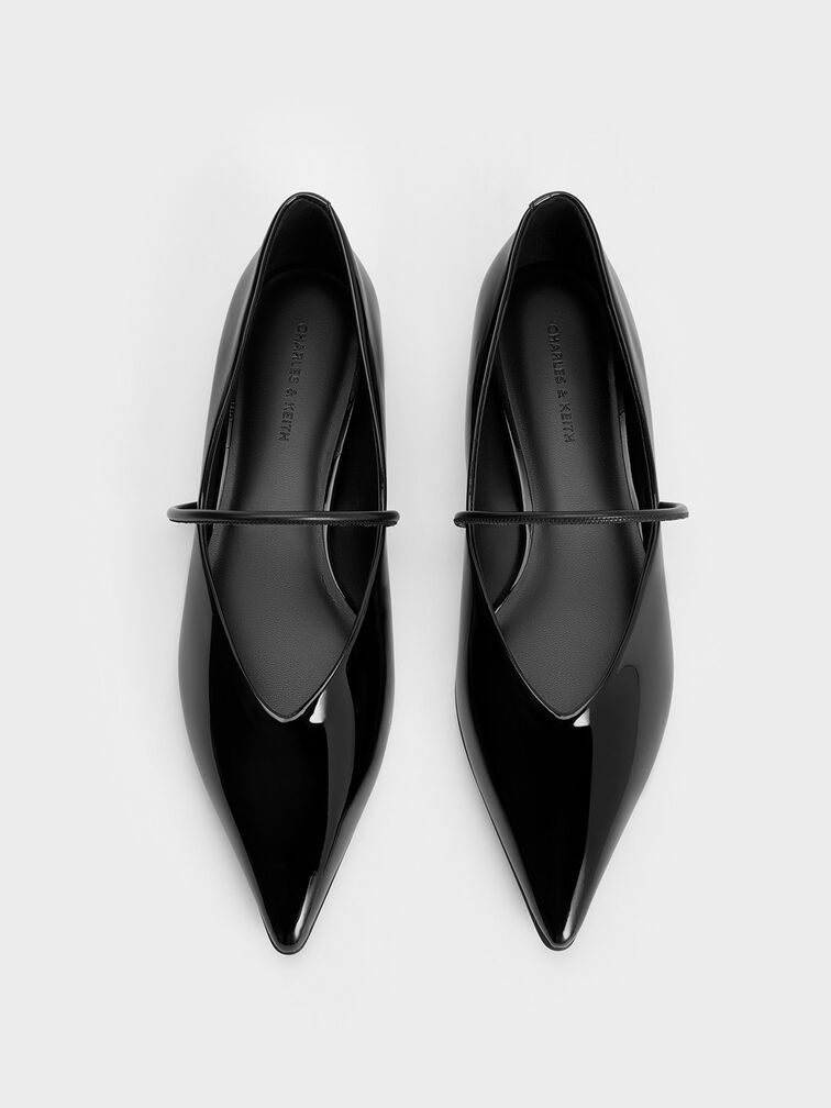 Patent Pointed-Toe Ballet Flats, Black Patent, hi-res