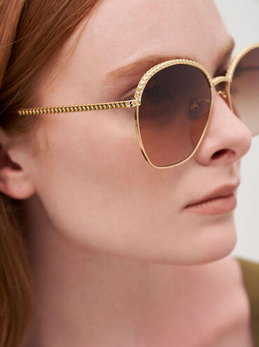 Braided Butterfly Sunglasses, Gold, hi-res