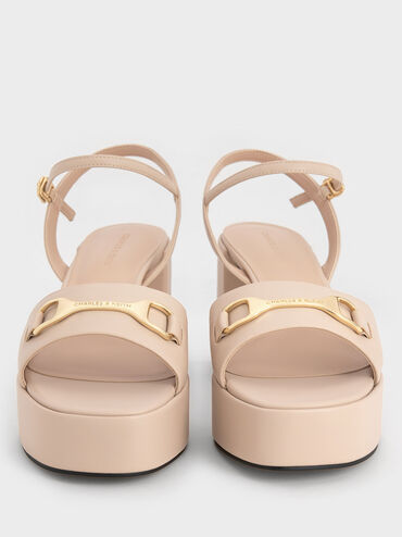 Leslie Metallic Accent Platform Slingback Sandals, Nude, hi-res