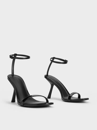 Patent Slant-Heel Ankle-Strap Sandals, Black Patent, hi-res