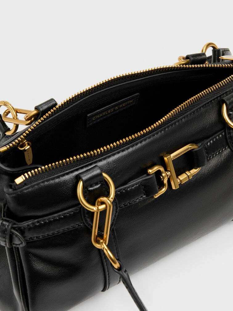 Gwynne Metallic-Accent Elongated Shoulder Bag, Black, hi-res