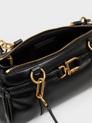 Gwynne Metallic-Accent Elongated Shoulder Bag, Black, hi-res