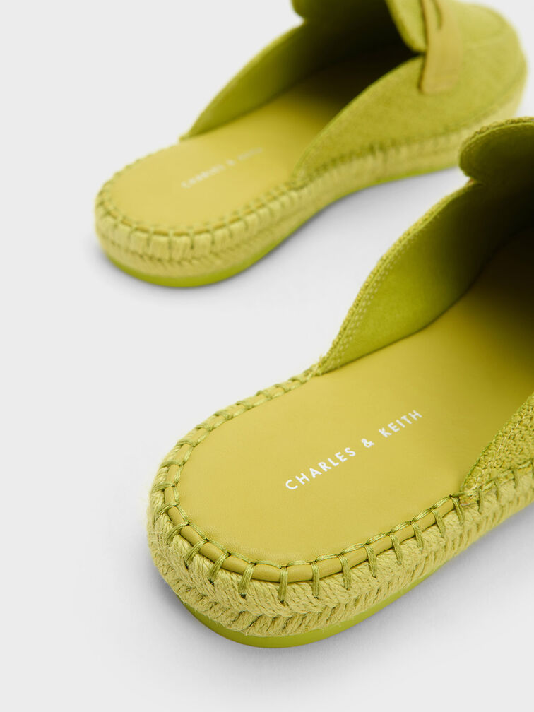 Woven Penny Loafer Backless Espadrilles, Lime, hi-res