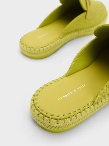 Woven Penny Loafer Backless Espadrilles, Lime, hi-res