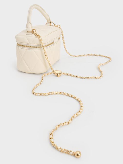 Arwen Quilted Top Handle Vanity Bag, Cream, hi-res