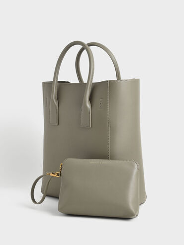Bow Tote Bag, Taupe, hi-res