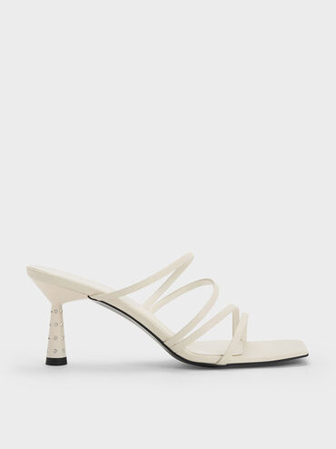 Embellished Cone Heel Sandals, Cream, hi-res