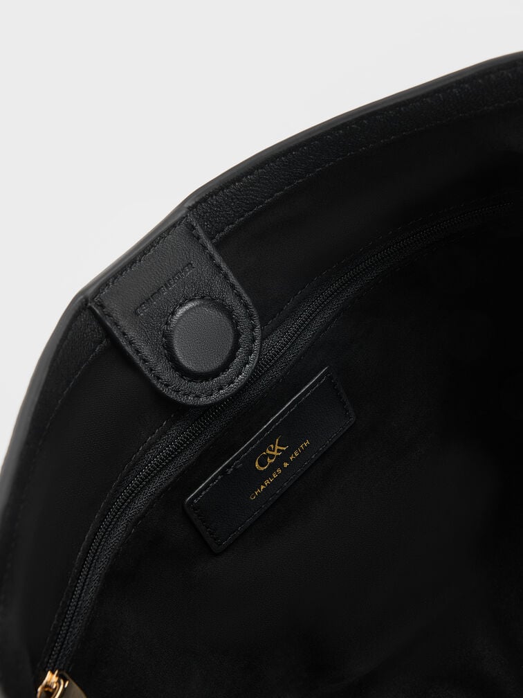 Gabine Leather Belted Hobo Bag, Black, hi-res