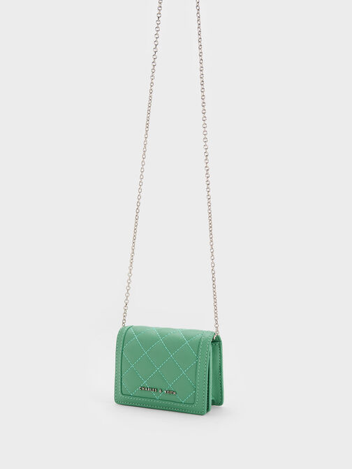 Micaela Quilted Card Holder, Green, hi-res