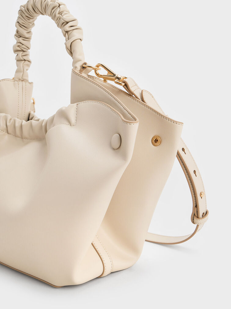 Eve Ruched-Handle Tote Bag, Beige, hi-res