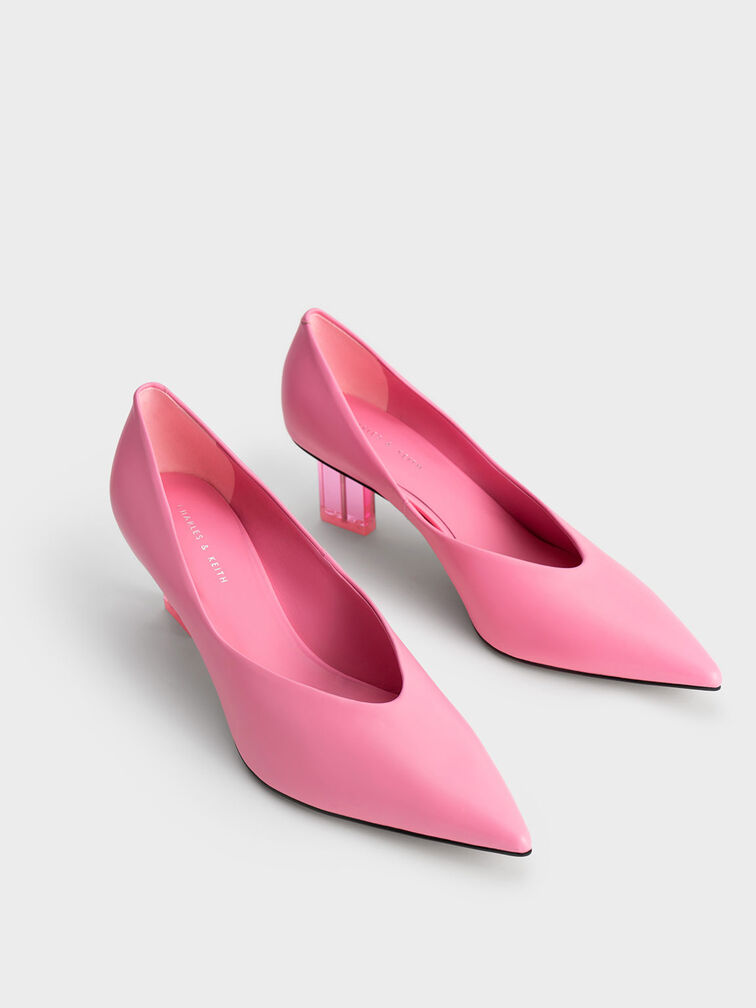 Metallic Blade Heel Pumps, Pink, hi-res