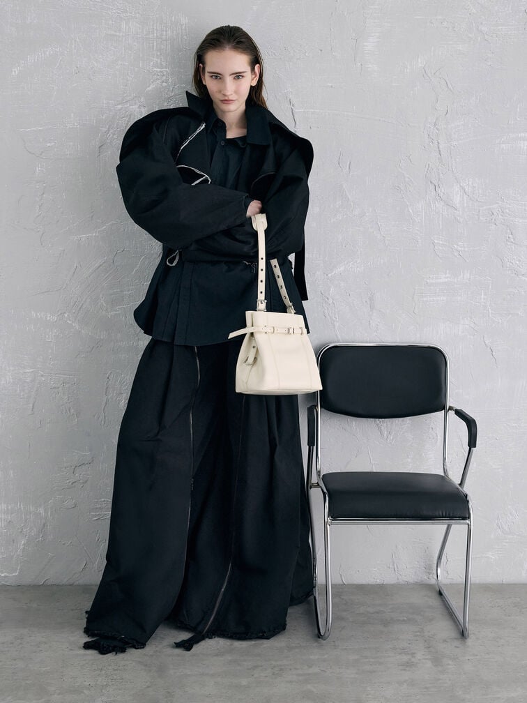 Bryna Belted Bucket Bag, Cream, hi-res