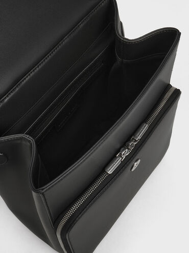 Front Flap Structured Backpack, Noir, hi-res